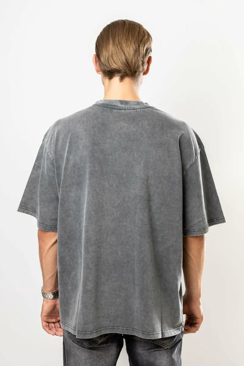 T-Shirt<Dropsize Burning Palm Design Heavy T-Shirt Acid Washed Black