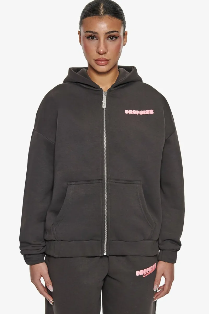 Frauen<Dropsize Essential Crew Zip Hoodie Washed Black