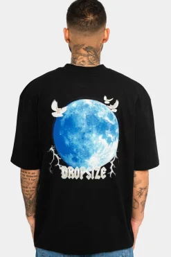 T-Shirt<Dropsize Heavy Oversize Blue Moon Design T-Shirt Black