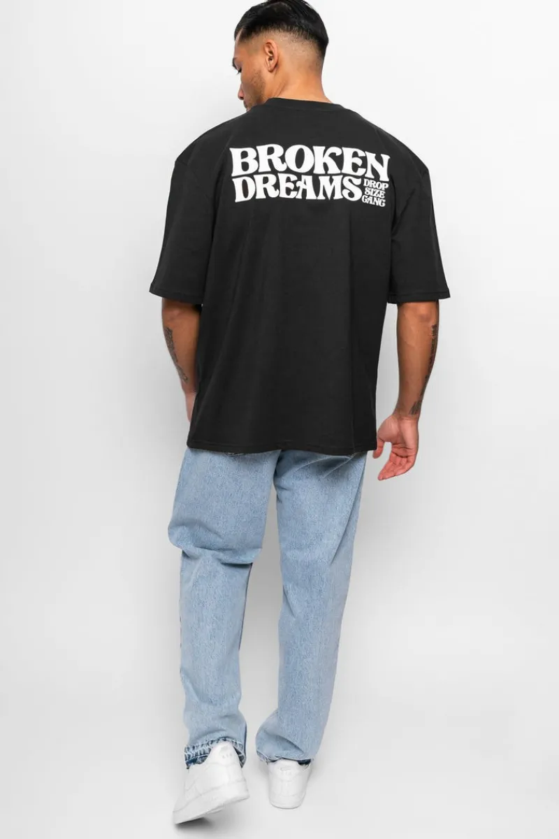 T-Shirt<Dropsize Heavy Oversize ''Broken Dreams'' T-Shirt Washed Black