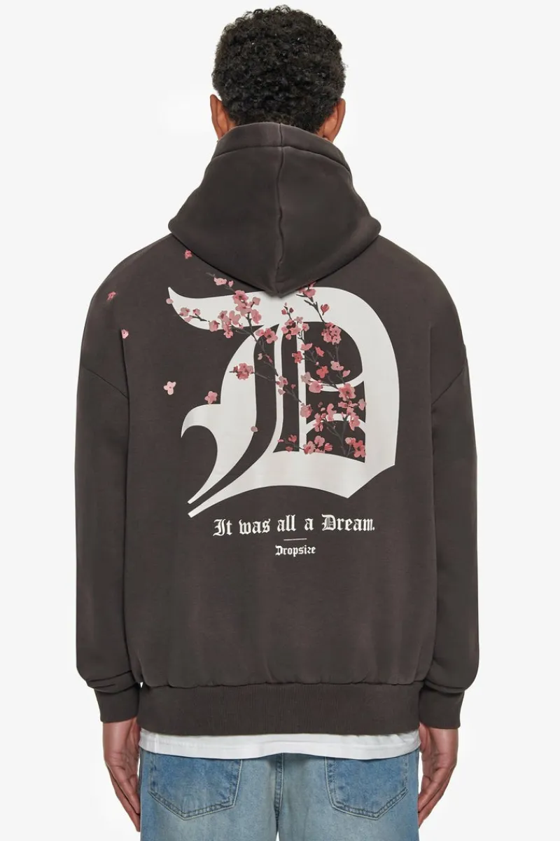 Hoodie<Dropsize Heavy Oversize Cherry Flowers Hoodie Washed Black
