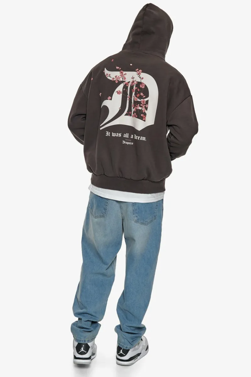 Hoodie<Dropsize Heavy Oversize Cherry Flowers Hoodie Washed Black