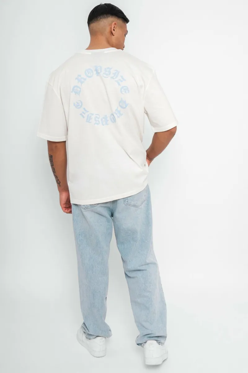 T-Shirt<Dropsize Heavy Oversize Circle Design T-Shirt Cream White/Blue