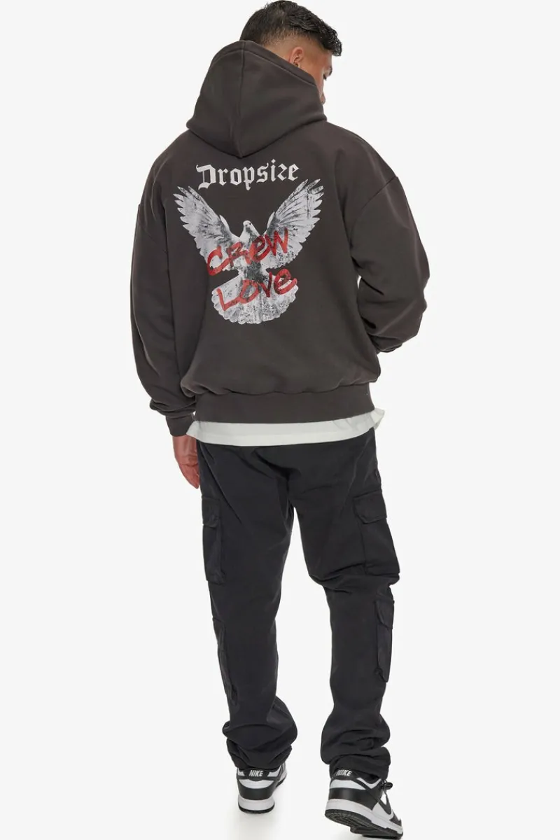 Hoodie<Dropsize Heavy Oversize Crew Love Dove Hoodie Washed Black