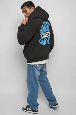 Hoodie<Dropsize Heavy Oversize ''Crew Love'' Hoodie Washed Black/ Blue