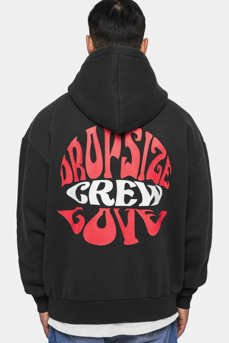 Hoodie<Dropsize Heavy Oversize ''Crew Love'' Hoodie Washed Black