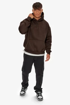 Hoodie<Dropsize Heavy Oversize Flat Front Embo Hoodie Chocolate