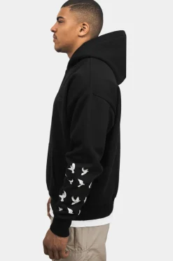 Hoodie<Dropsize Heavy Oversize Flying Pigeon Design Hoodie Black