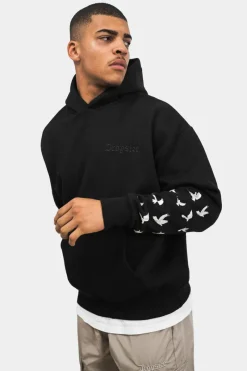 Hoodie<Dropsize Heavy Oversize Flying Pigeon Design Hoodie Black