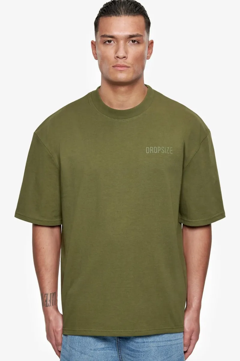T-Shirt<Dropsize Heavy Oversize Hd Print T-Shirt Olive
