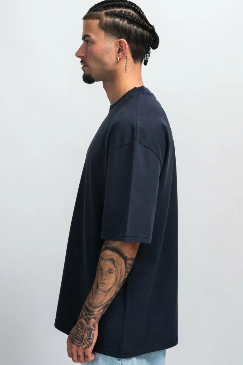 T-Shirt<Dropsize Heavy Oversize Hd Print T-Shirt Washed Navy