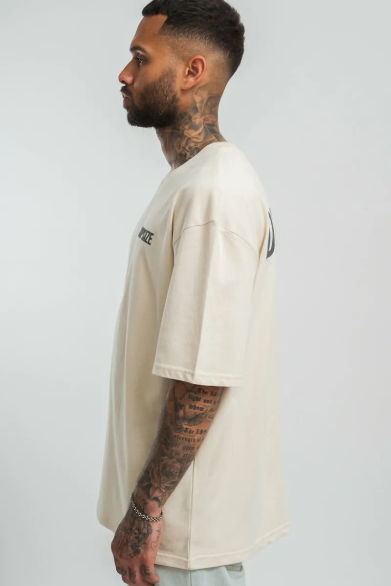 T-Shirt<Dropsize Heavy Oversize Hd Print T-Shirt Coconut/ Stone