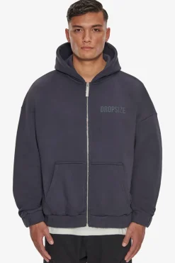 Zipper<Dropsize Heavy Oversize Hd Print Zip Hoodie Washed Navy