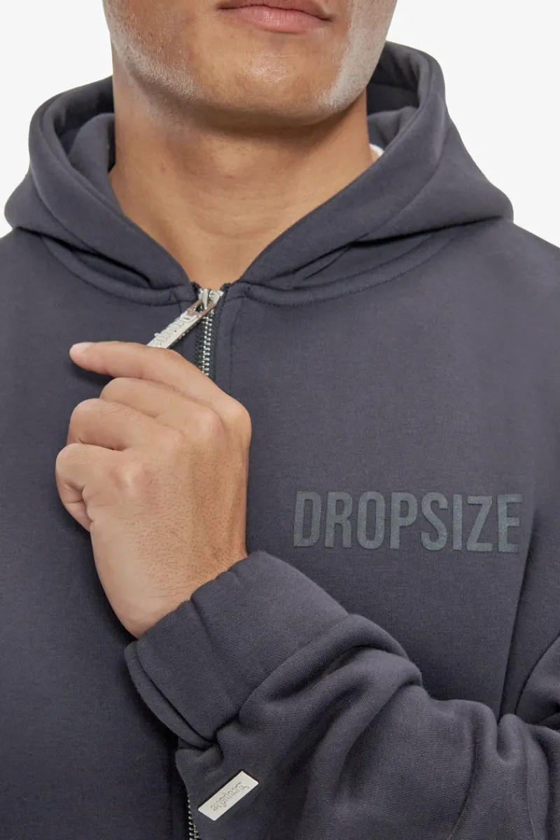 Zipper<Dropsize Heavy Oversize Hd Print Zip Hoodie Washed Navy