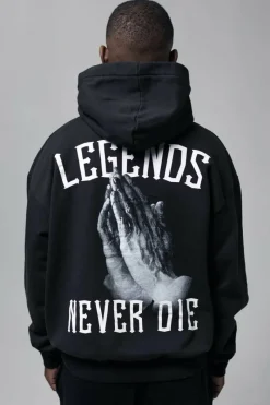 Hoodie<Dropsize Heavy Oversize ''Legends Never Die'' Hoodie Washed Black
