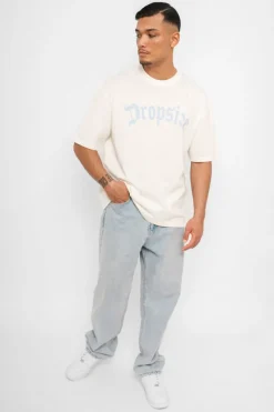 T-Shirt<Dropsize Heavy Oversize Logo T-Shirt Cream White/ Baby Blue