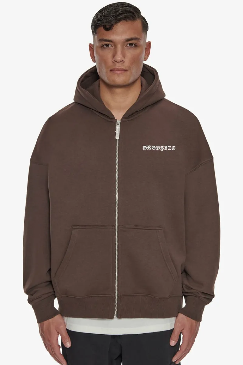 Zipper<Dropsize Heavy Oversize Logo Zip Hoodie Chocolate