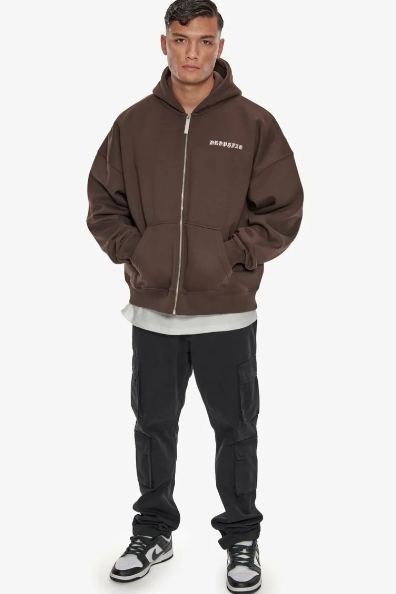 Zipper<Dropsize Heavy Oversize Logo Zip Hoodie Chocolate