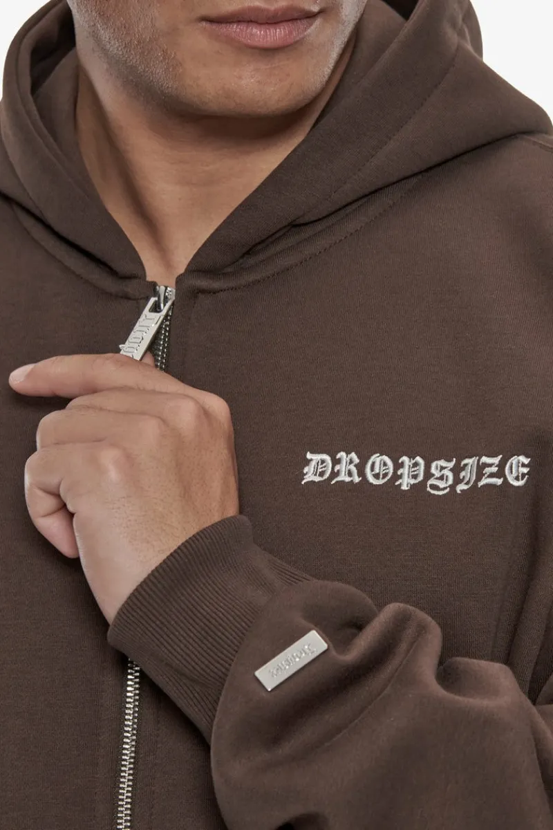 Zipper<Dropsize Heavy Oversize Logo Zip Hoodie Chocolate