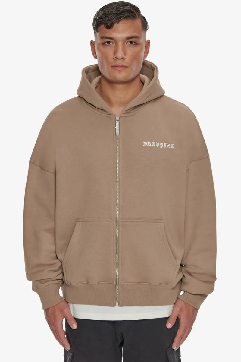 Zipper<Dropsize Heavy Oversize Logo Zip Hoodie Silver Mink