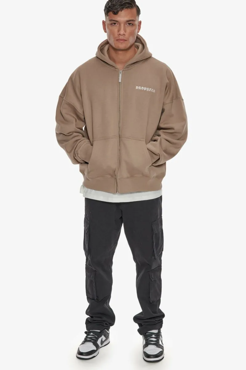 Zipper<Dropsize Heavy Oversize Logo Zip Hoodie Silver Mink