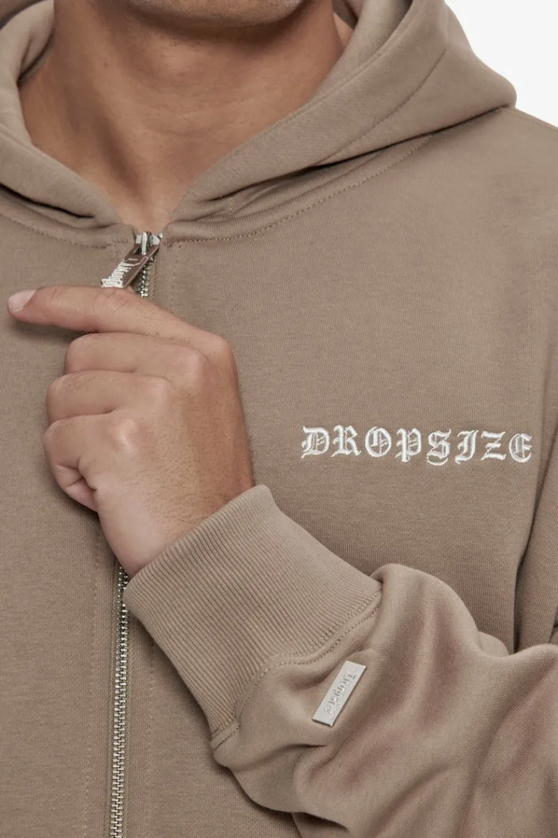 Zipper<Dropsize Heavy Oversize Logo Zip Hoodie Silver Mink