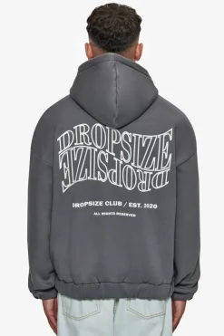 Zipper<Dropsize Heavy Oversize Mirrored Logo Zip-Hoodie Grey