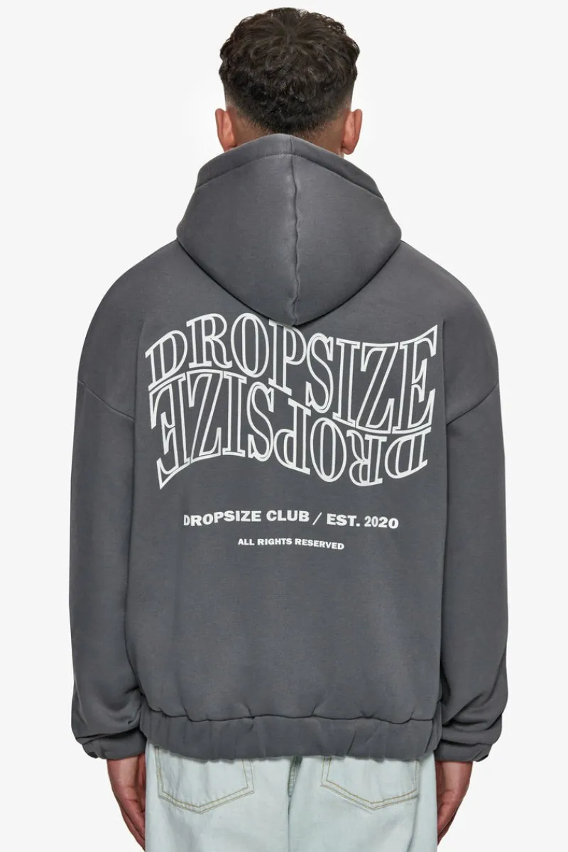 Zipper<Dropsize Heavy Oversize Mirrored Logo Zip-Hoodie Grey