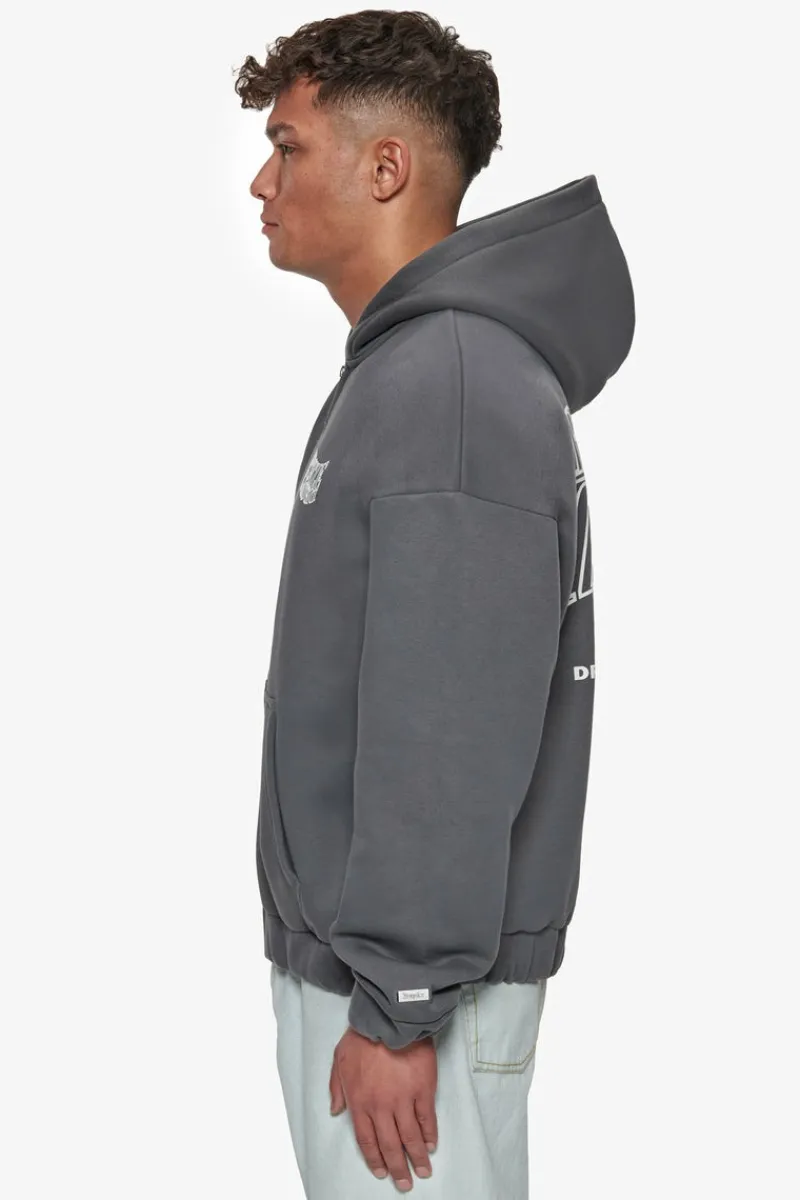 Zipper<Dropsize Heavy Oversize Mirrored Logo Zip-Hoodie Grey