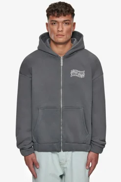 Zipper<Dropsize Heavy Oversize Mirrored Logo Zip-Hoodie Grey