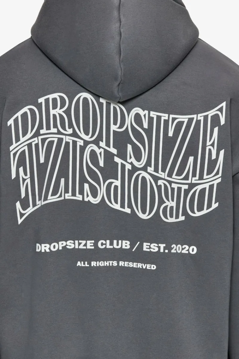 Zipper<Dropsize Heavy Oversize Mirrored Logo Zip-Hoodie Grey