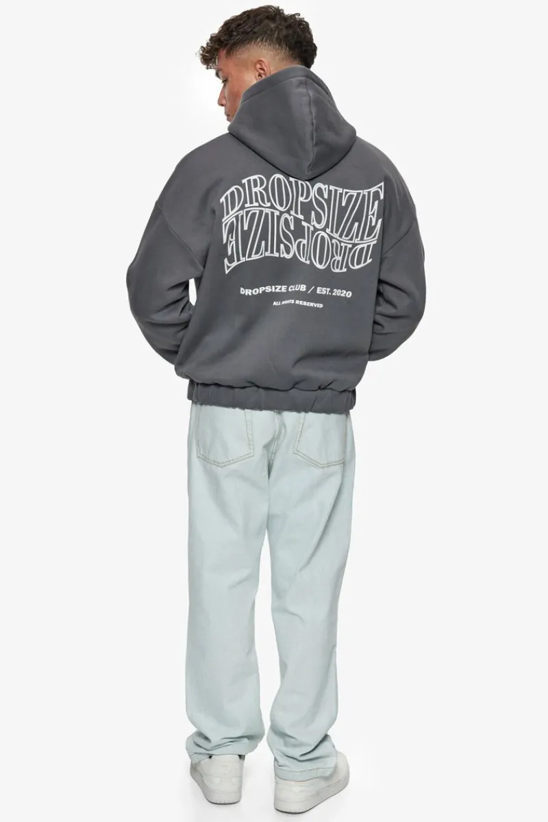 Zipper<Dropsize Heavy Oversize Mirrored Logo Zip-Hoodie Grey