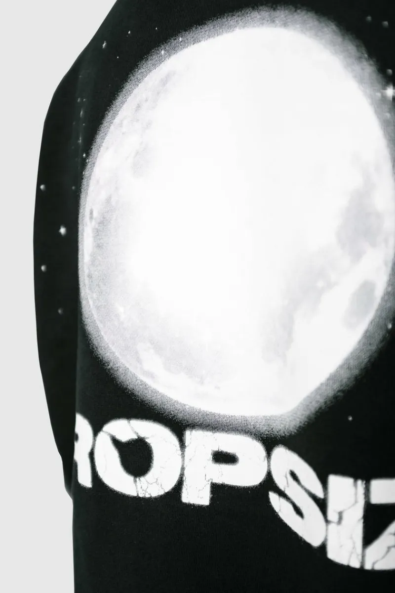 Hoodie<Dropsize Heavy Oversize Moon Design Hoodie Washed Black