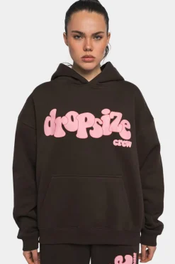 Frauen<Dropsize Heavy Oversize Pink Puffer Print Hoodie Chocolate Brown