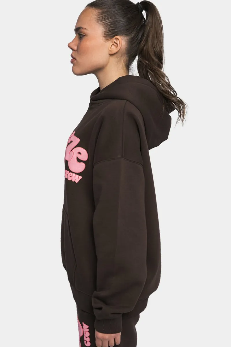 Frauen<Dropsize Heavy Oversize Pink Puffer Print Hoodie Chocolate Brown