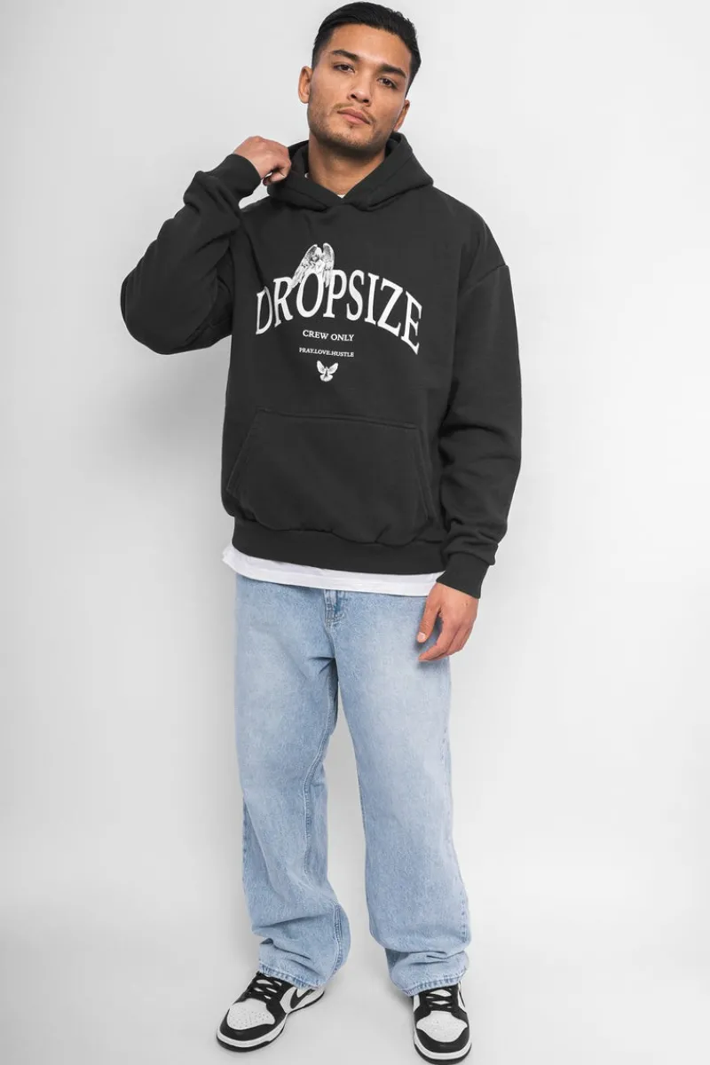 Hoodie<Dropsize Heavy Oversize Pray Love Hustle Hoodie Washed Black
