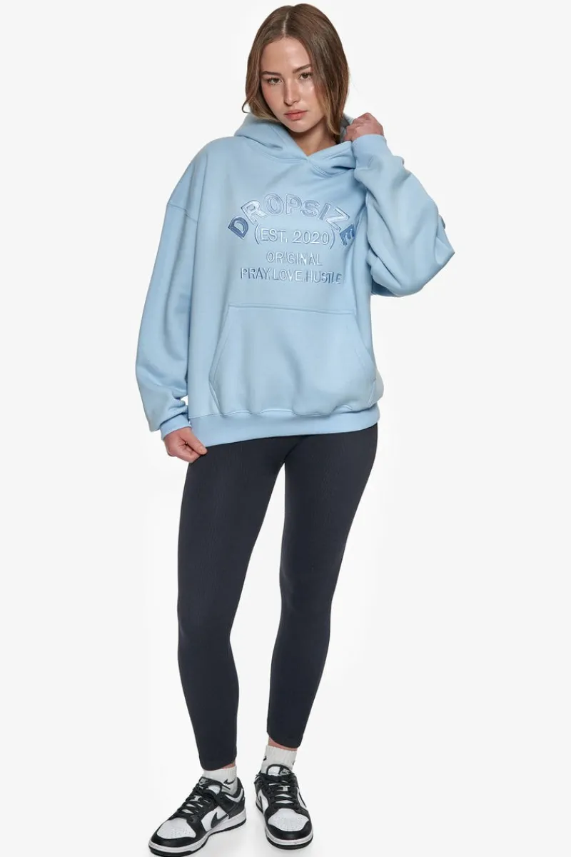 Frauen<Dropsize Heavy Oversize Pray Love Hustle Embo Hoodie Baby Blue