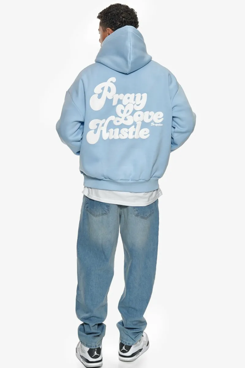 Hoodie<Dropsize Heavy Oversize Pray Love Hustle Hoodie Baby Blue