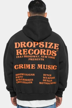 Hoodie<Dropsize Heavy Oversize ''Records'' Hoodie Washed Black