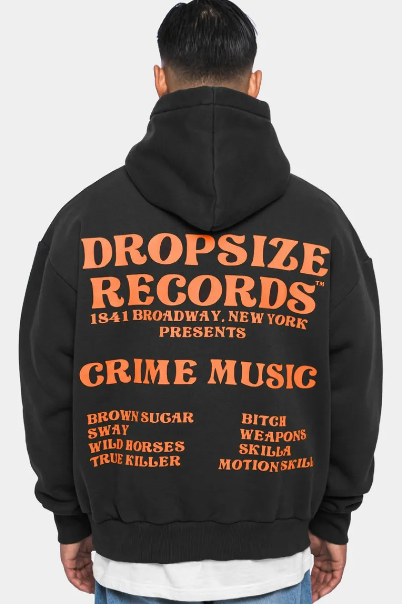 Hoodie<Dropsize Heavy Oversize ''Records'' Hoodie Washed Black