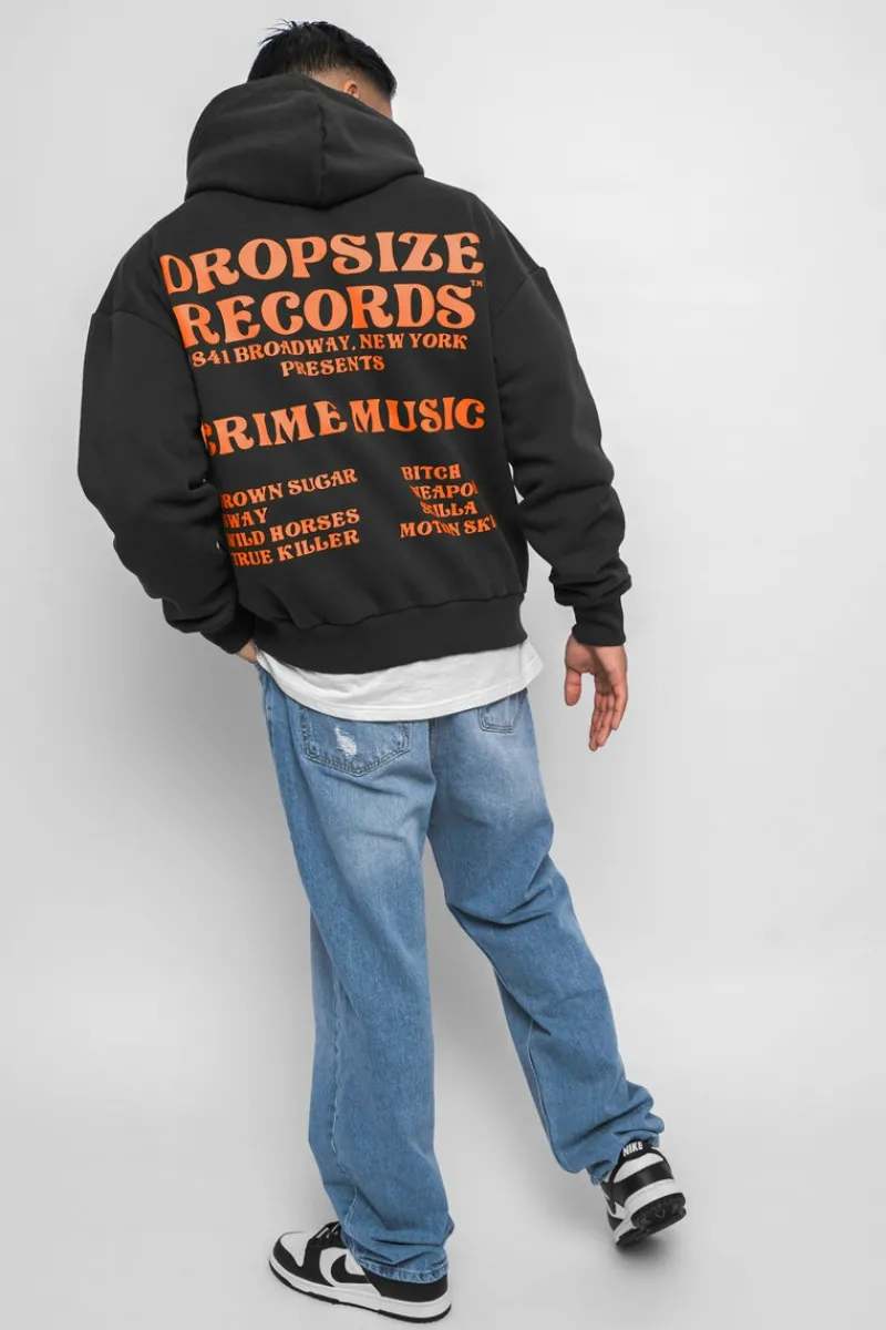 Hoodie<Dropsize Heavy Oversize ''Records'' Hoodie Washed Black