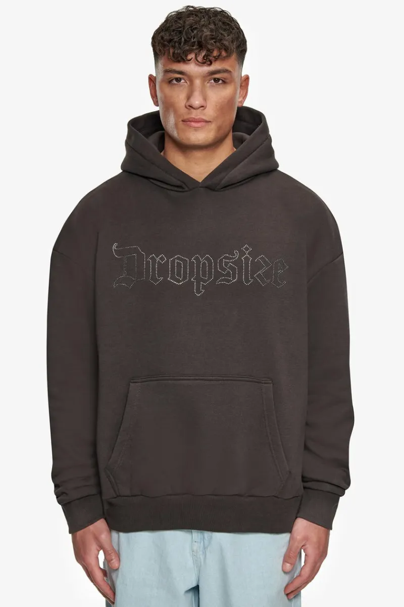 Hoodie<Dropsize Heavy Oversize Rhinestone Hoodie Washed Black
