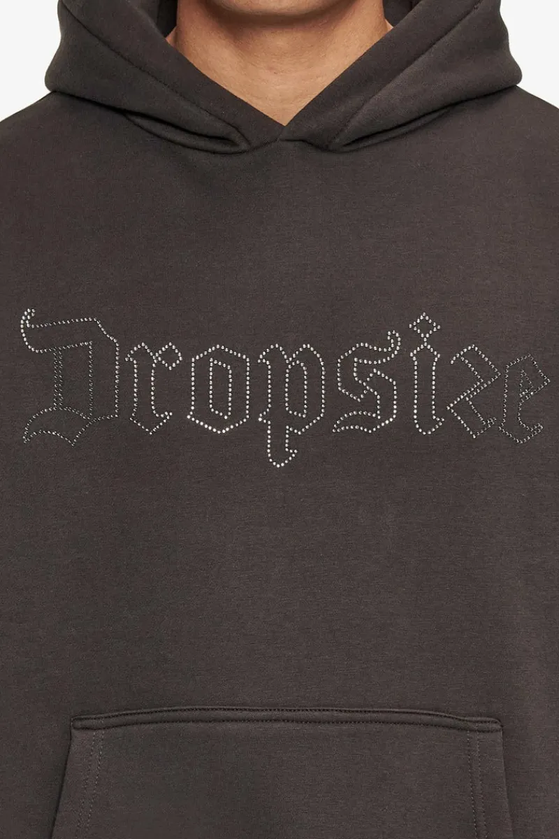 Hoodie<Dropsize Heavy Oversize Rhinestone Hoodie Washed Black