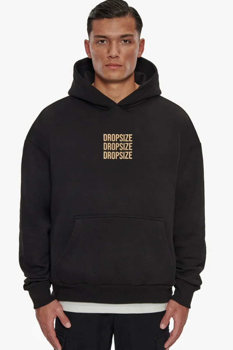 Hoodie<Dropsize Heavy Oversize Triple Logo Hoodie Black