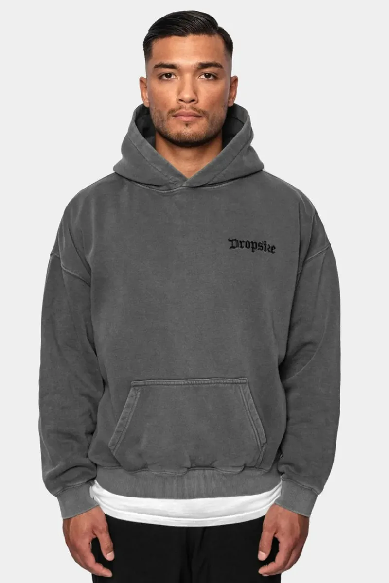 Hoodie<Dropsize Heavy Oversize Washed Grey Embo Hoodie