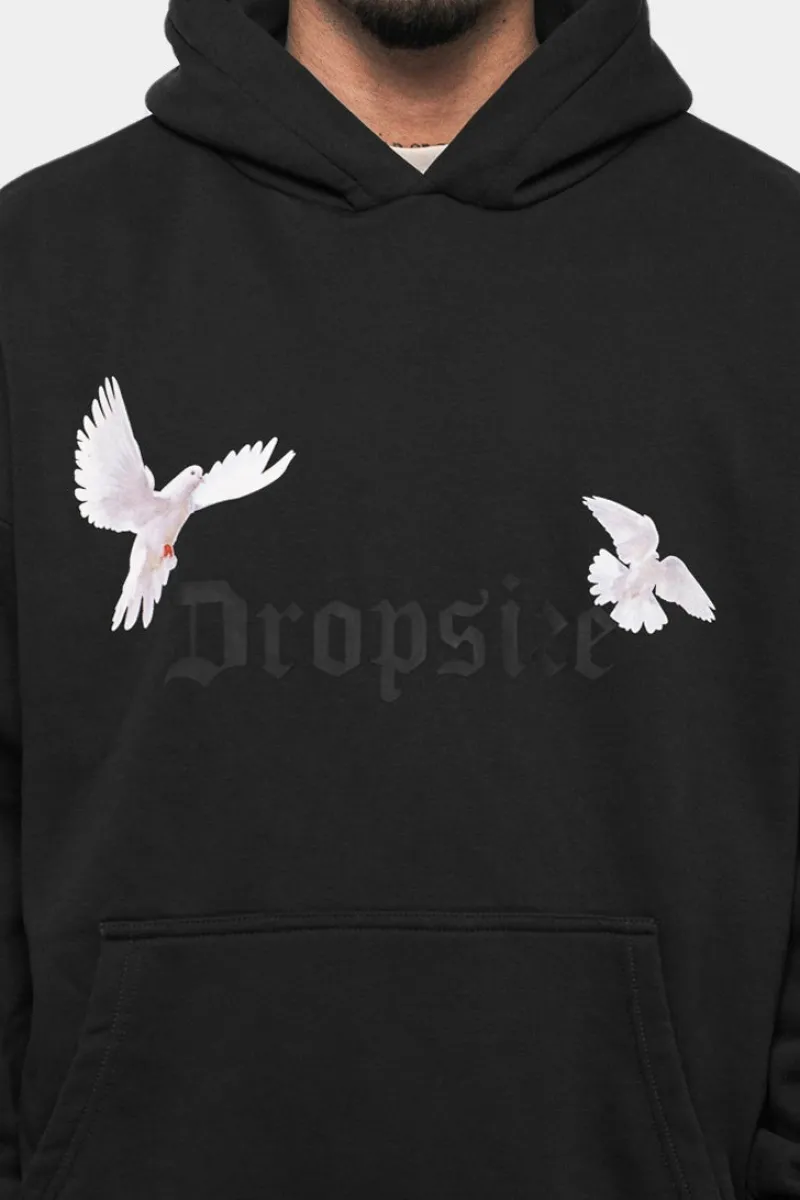 Hoodie<Dropsize Heavy Oversize White Doves Hoodie Washed Black