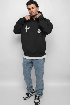 Hoodie<Dropsize Heavy Oversize White Doves Hoodie Washed Black