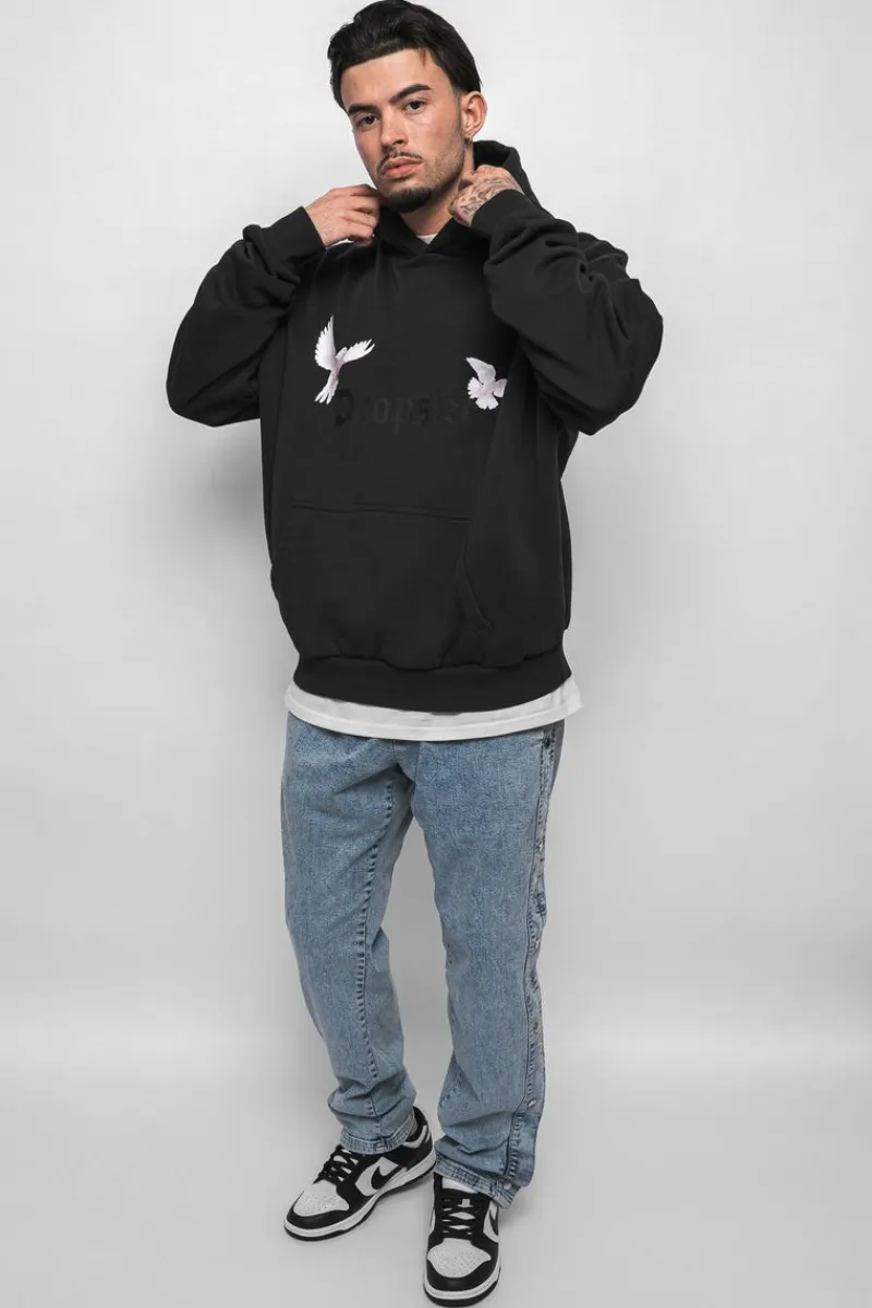 Hoodie<Dropsize Heavy Oversize White Doves Hoodie Washed Black