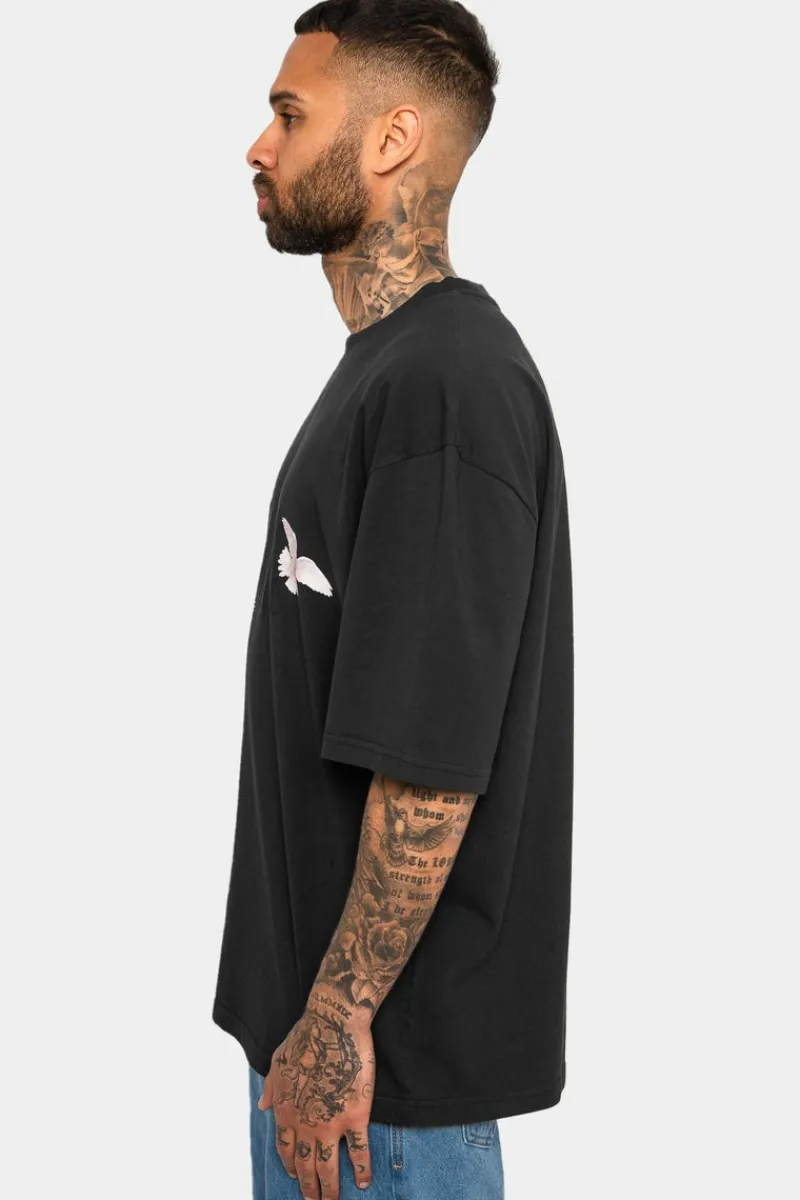 T-Shirt<Dropsize Heavy Oversize White Doves T-Shirt Washed Black
