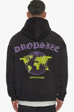 Hoodie<Dropsize Heavy Oversize Worldwide Logo Hoodie Washed Black